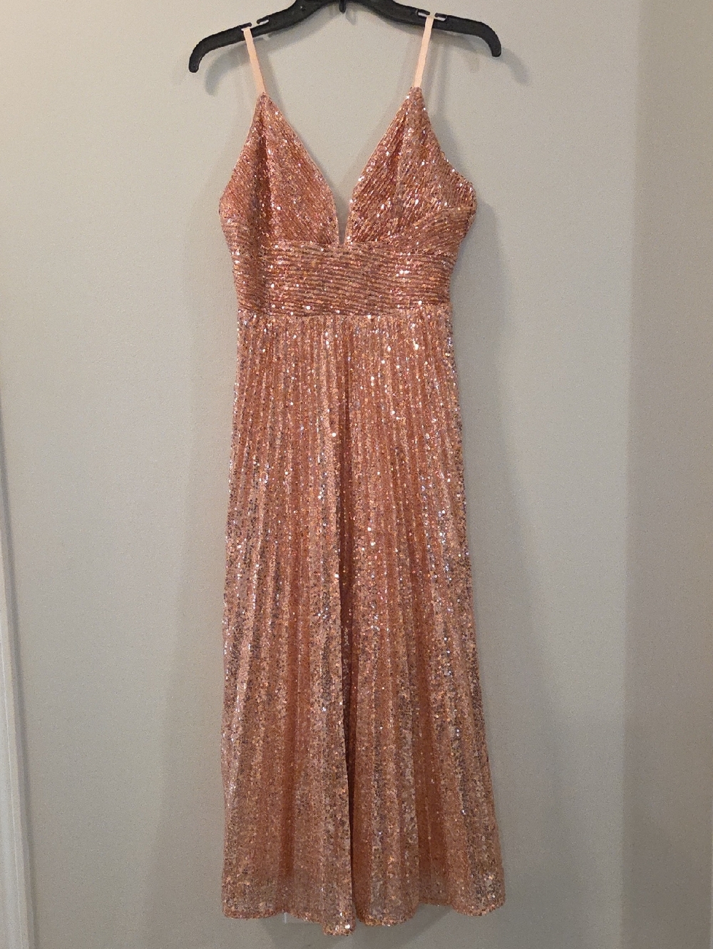 Sequin Pink-Gold Spaghetti Strap Gown